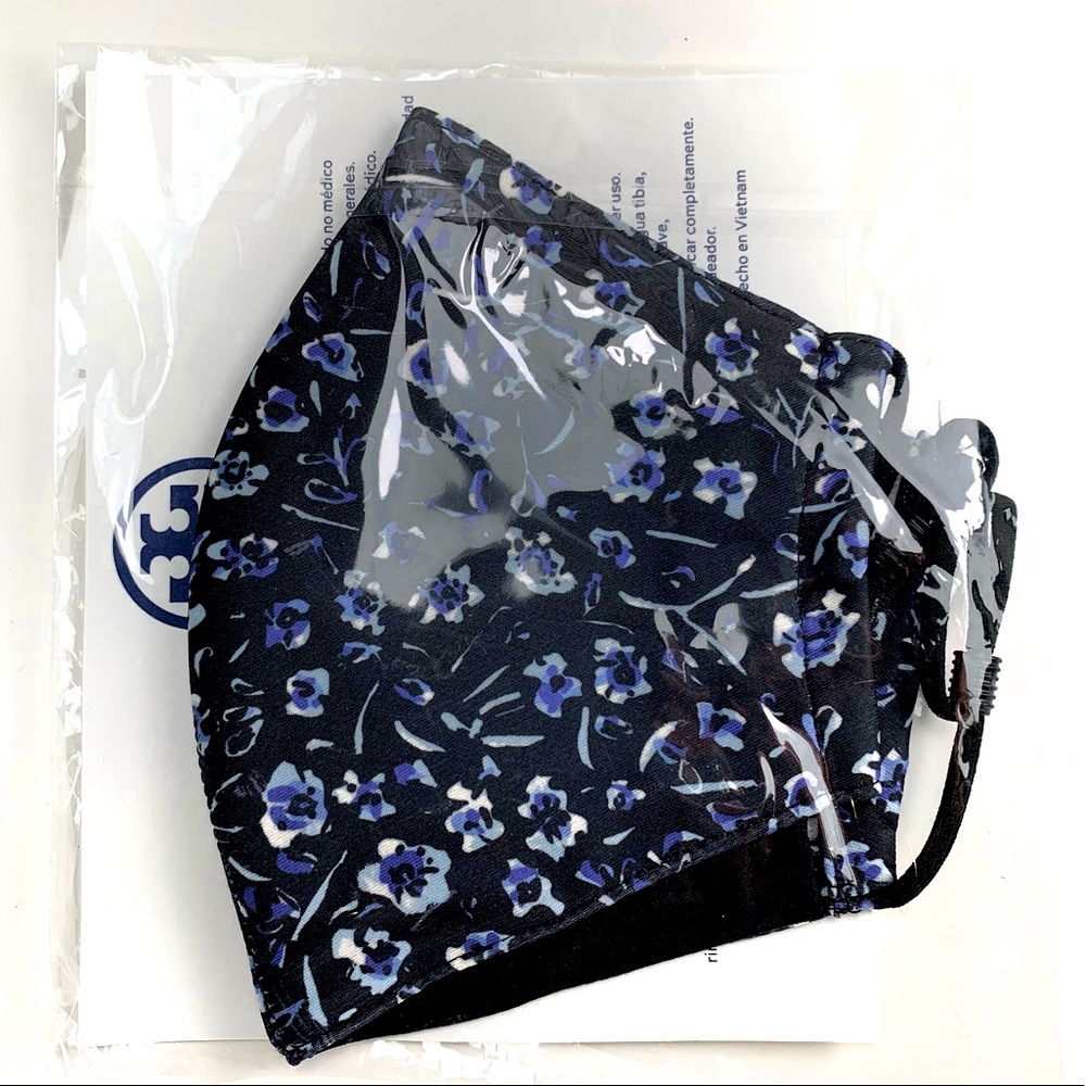 Tory Burch Designer Face Mask- Black/Periwinkle